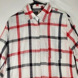 My Beloved Red White Blue Plaid Button Up Shirt Large CET1810